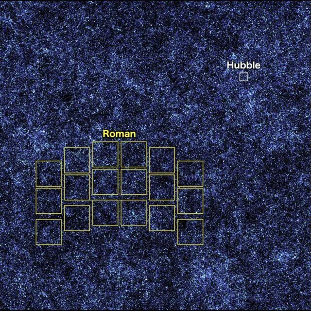 مقایسه منطقه قابل پوشش توسط تلسکوپ‌های هابل و رومن